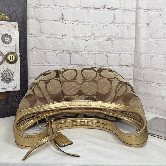 Coach Ergo Signature Jacquard Pleated Brown Canvas Hobo Metallic C0882-12227 - Picture 15 of 16